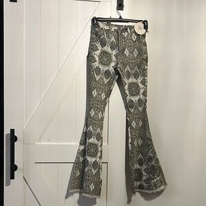 Stylish Olive Paisley Flare Pants